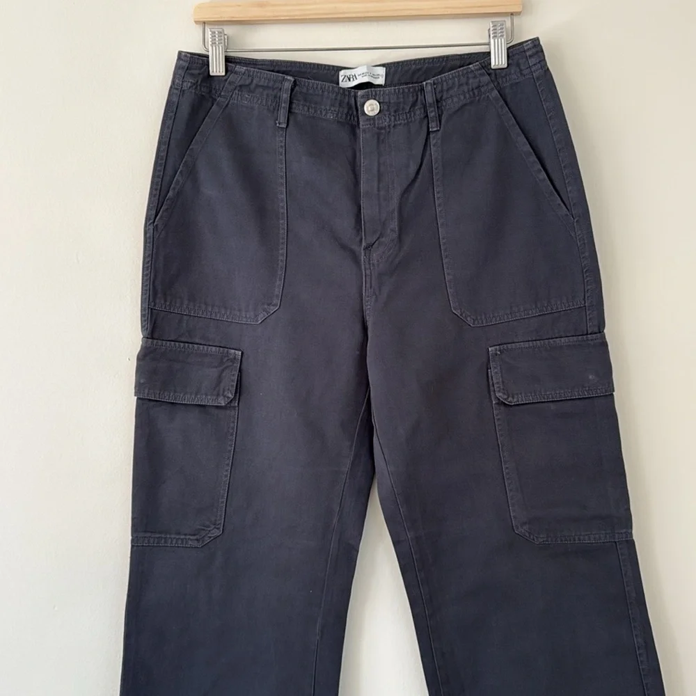 Zara Women's Cargo Straight‎ Leg Pants in Ink Blue